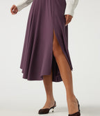 High Waisted A Line Midi Casual Skirt with Pockets — Plum Wine — view 4
