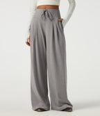 High Waisted Baggy Embroidery Casual Sweatpants with Pockets — Mottled Earth Gray — view 3
