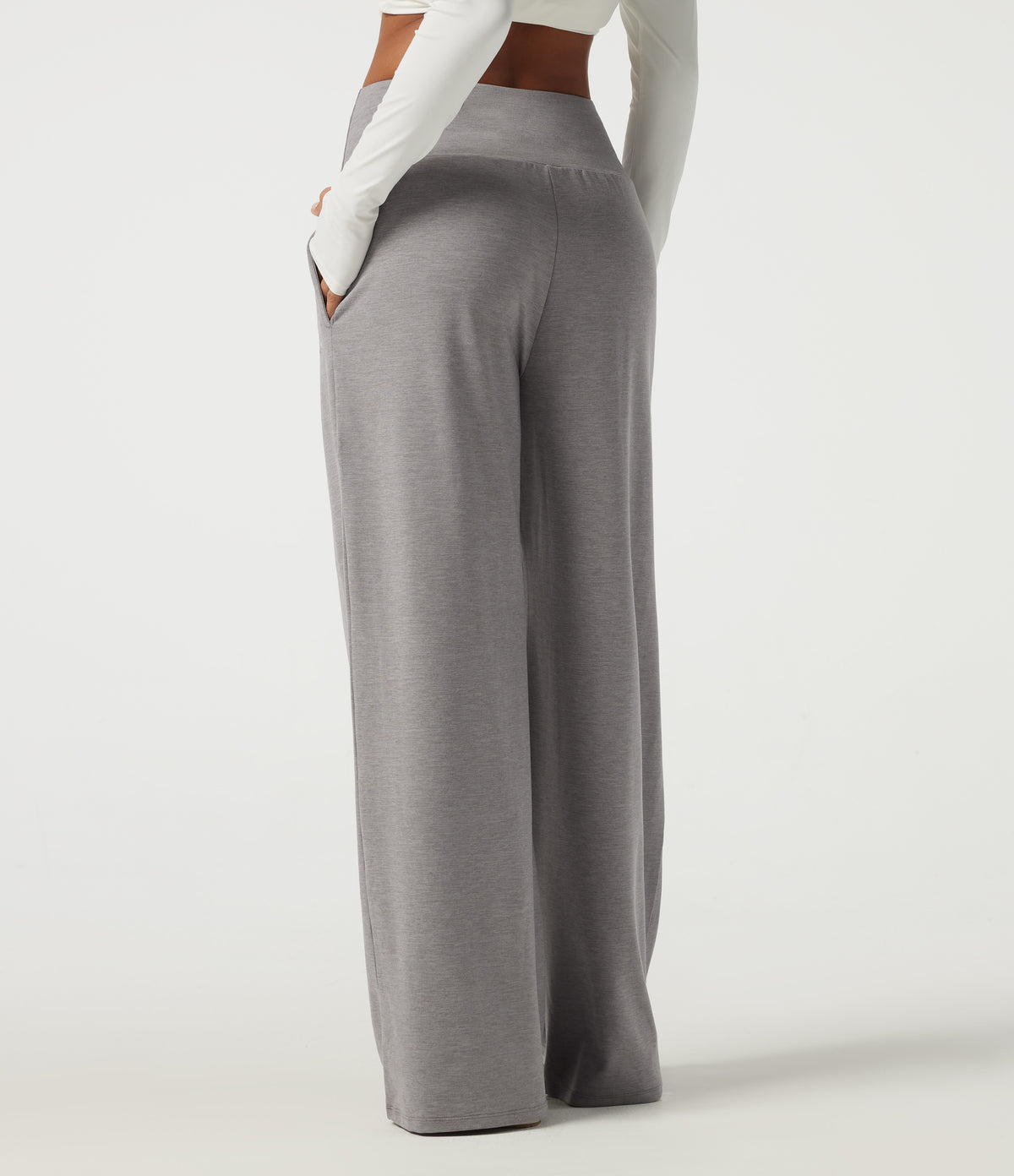 High Waisted Baggy Embroidery Casual Sweatpants with Pockets — Mottled Earth Gray — view 2