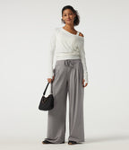 High Waisted Baggy Embroidery Casual Sweatpants with Pockets — Mottled Earth Gray — view 6
