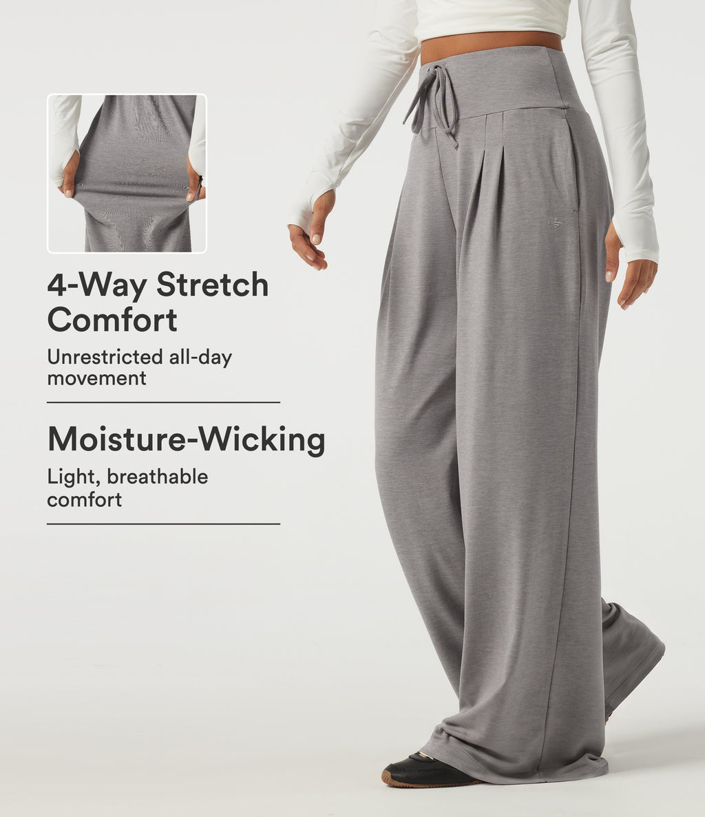 High Waisted Baggy Embroidery Casual Sweatpants with Pockets — Mottled Earth Gray — view 1