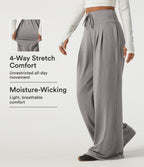 High Waisted Baggy Embroidery Casual Sweatpants with Pockets — Mottled Earth Gray — view 1
