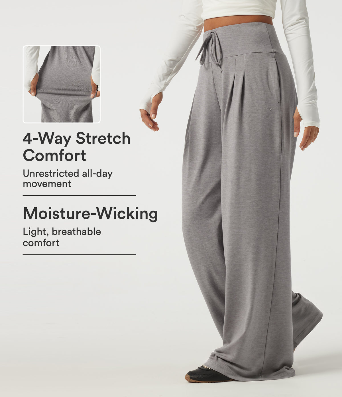 High Waisted Baggy Embroidery Casual Sweatpants with Pockets — Mottled Earth Gray — view 1