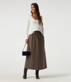 High Waisted Drawstring A-Line Casual Midi Skirt with Pockets — Walnut Shell — view 6