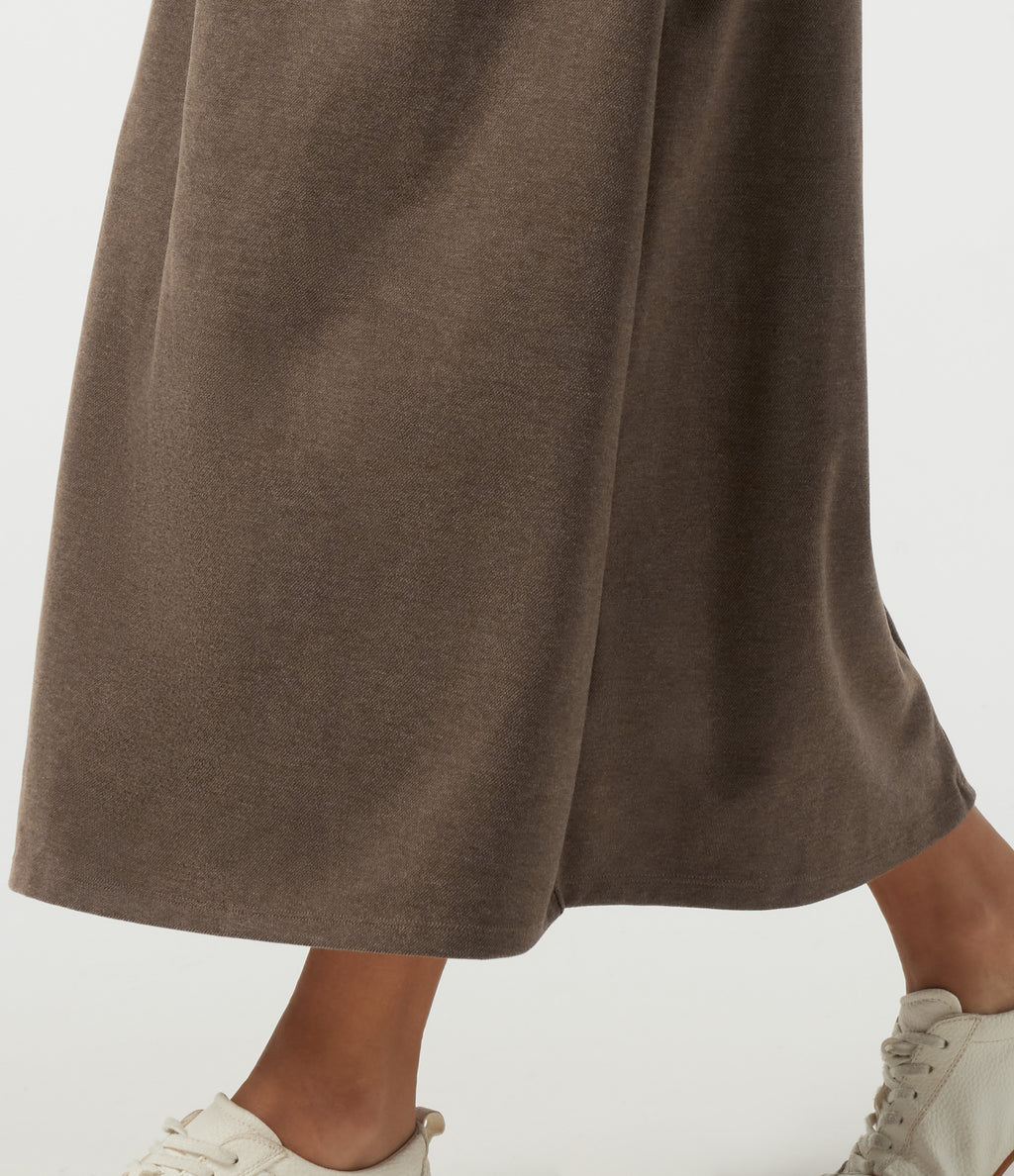High Waisted Drawstring A-Line Casual Midi Skirt with Pockets — Walnut Shell — view 5