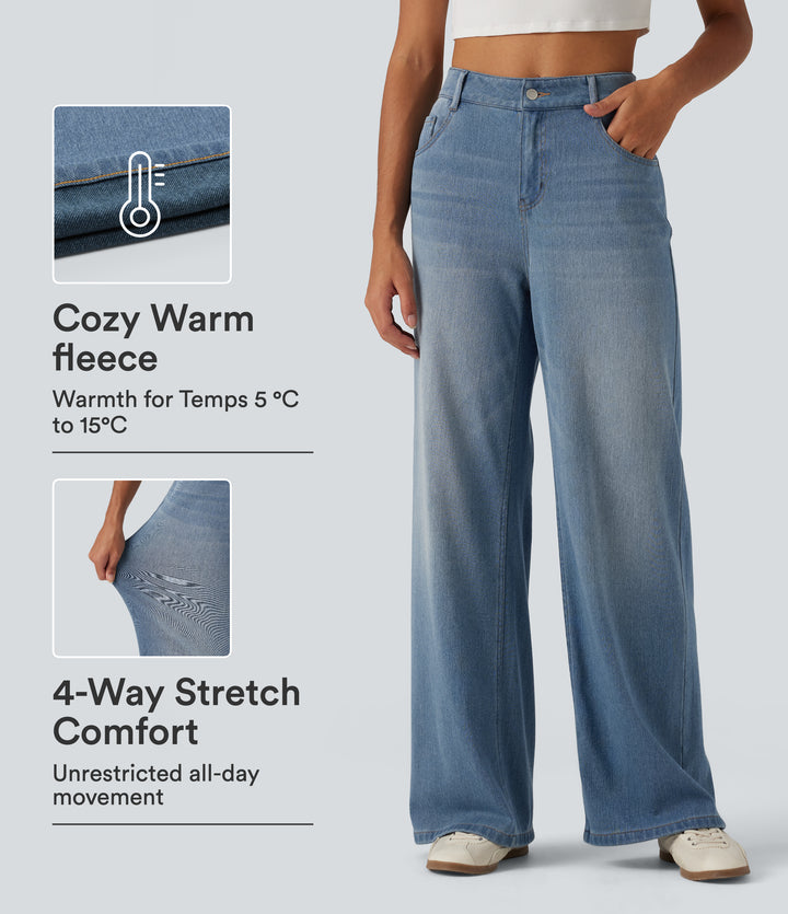Denim Heat Mid Rise Wide Leg Casual Jeans with Pockets — Blue Jasper Denim — view 1