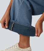 Denim Heat Mid Rise Wide Leg Casual Jeans with Pockets — Blue Jasper Denim — view 6