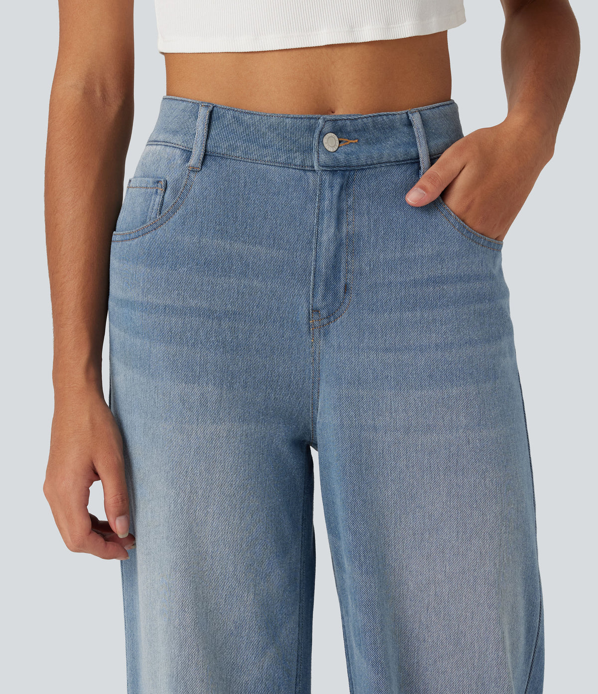 Denim Heat Mid Rise Wide Leg Casual Jeans with Pockets — Blue Jasper Denim — view 4
