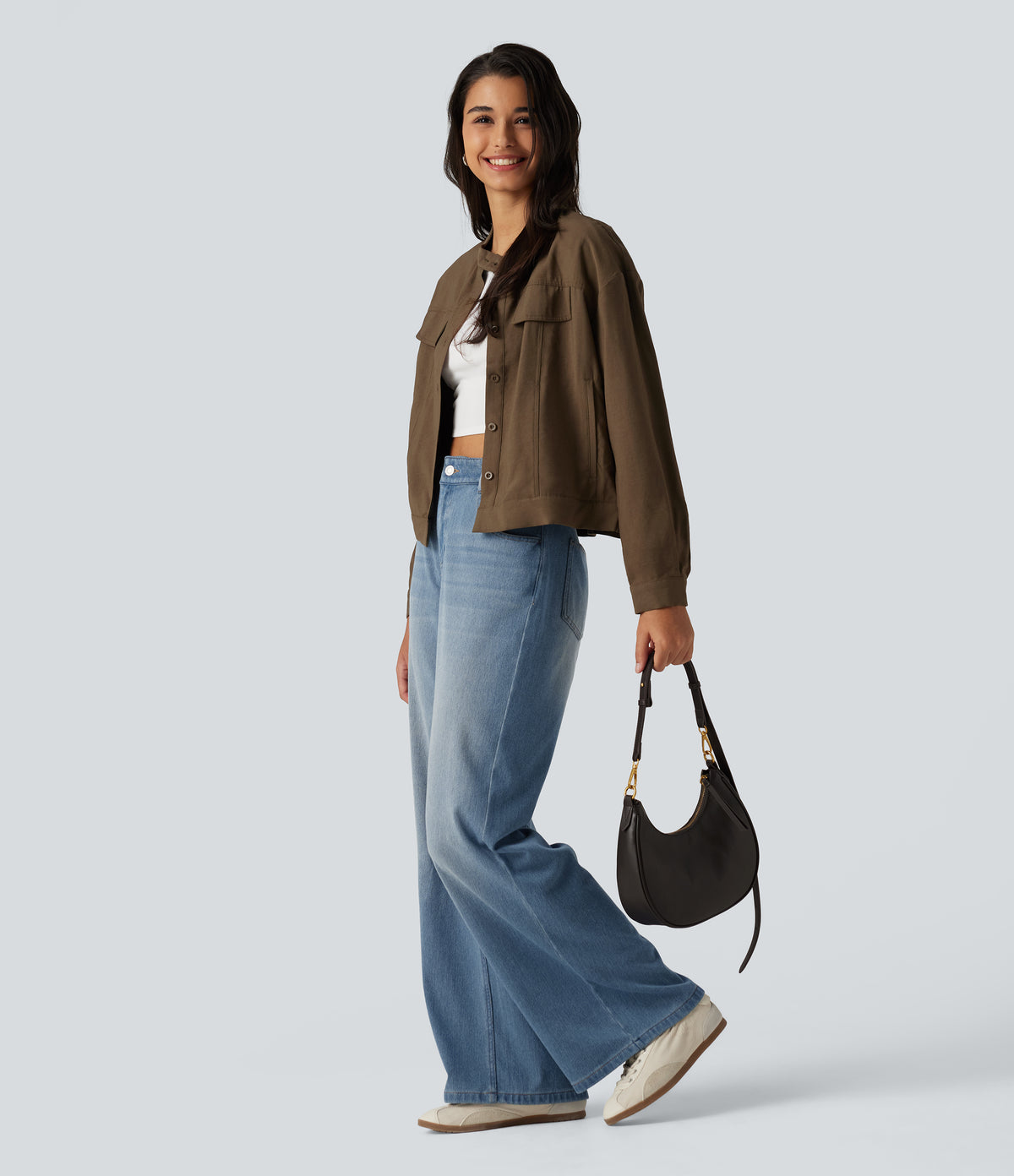 Denim Heat Mid Rise Wide Leg Casual Jeans with Pockets — Blue Jasper Denim — view 8