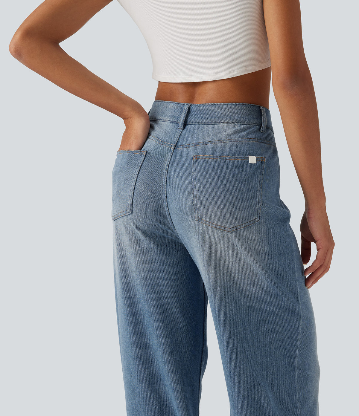 Denim Heat Mid Rise Wide Leg Casual Jeans with Pockets — Blue Jasper Denim — view 5