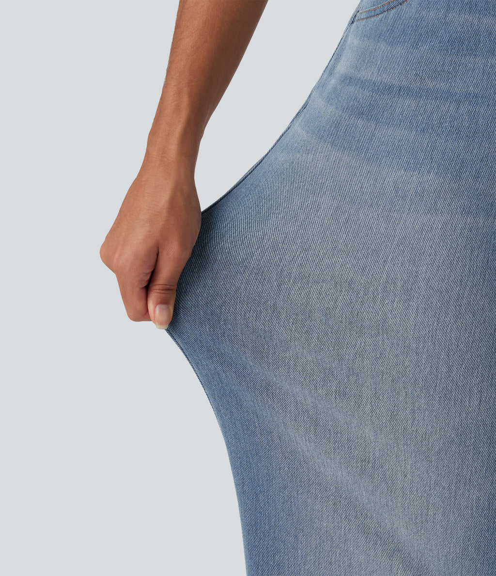 Denim Heat Mid Rise Wide Leg Casual Jeans with Pockets — Blue Jasper Denim — view 7