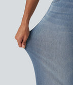 Denim Heat Mid Rise Wide Leg Casual Jeans with Pockets — Blue Jasper Denim — view 7