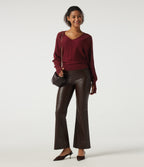 V Neck Batwing Long Sleeve Casual Jumper with Thumbholes — Wine Red — view 8