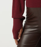 V Neck Batwing Long Sleeve Casual Jumper with Thumbholes — Wine Red — view 6