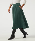 High Waisted Crossover A-Line Casual Midi Skirt with Pockets — Mottled Greenlake — view 3