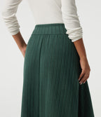 High Waisted Crossover A-Line Casual Midi Skirt with Pockets — Mottled Greenlake — view 5