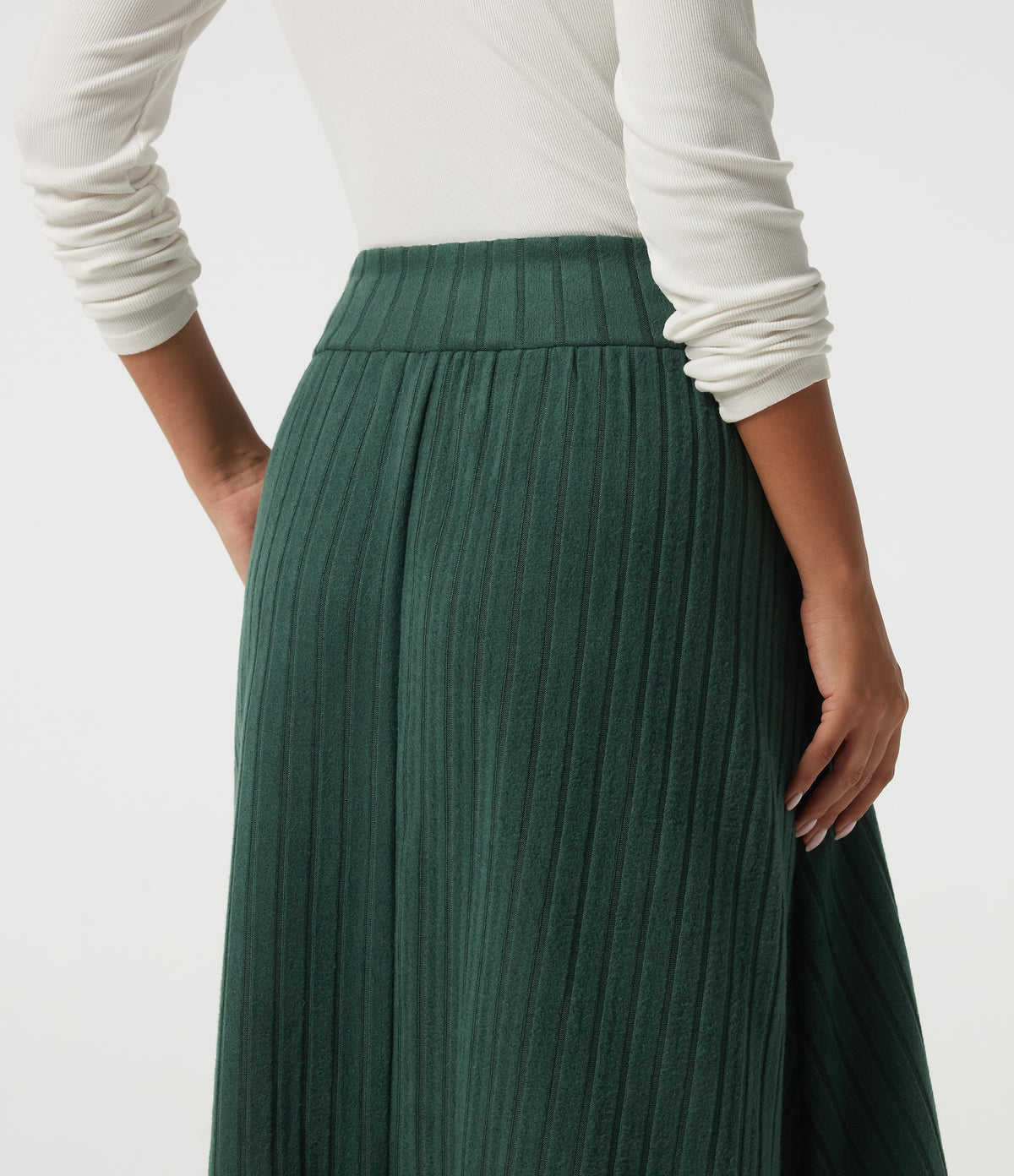 High Waisted Crossover A-Line Casual Midi Skirt with Pockets — Mottled Greenlake — view 5