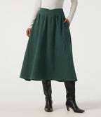 High Waisted Crossover A-Line Casual Midi Skirt with Pockets — Mottled Greenlake — view 1