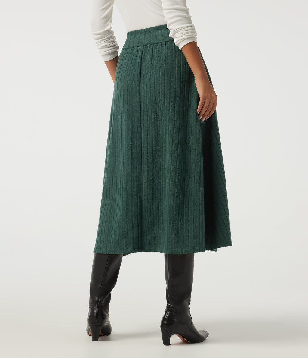 High Waisted Crossover A-Line Casual Midi Skirt with Pockets — Mottled Greenlake — view 2