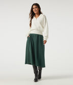 High Waisted Crossover A-Line Casual Midi Skirt with Pockets — Mottled Greenlake — view 6