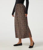 Leopard Print High Waisted Drawstring A Line Midi Casual Skirt — Blush Safari — view 3
