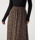 Leopard Print High Waisted Drawstring A Line Midi Casual Skirt — Blush Safari — view 4