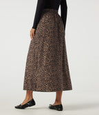 Leopard Print High Waisted Drawstring A Line Midi Casual Skirt — Blush Safari — view 2