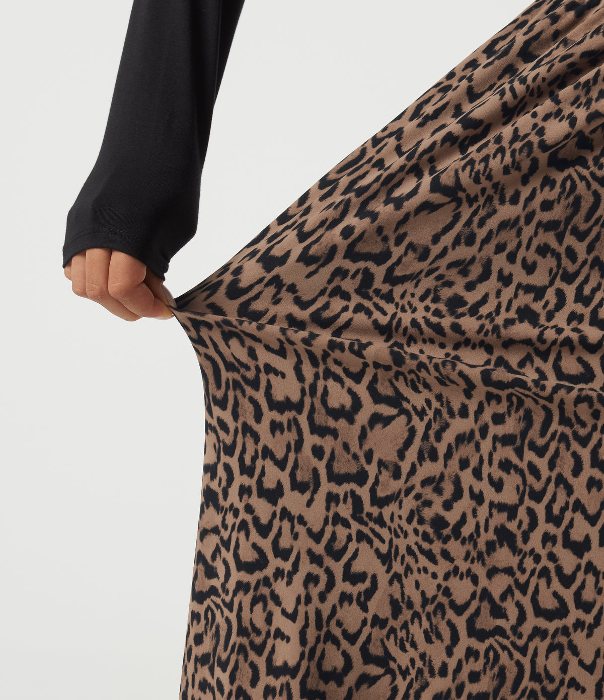 Leopard Print High Waisted Drawstring A Line Midi Casual Skirt — Blush Safari — view 6