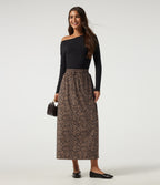 Leopard Print High Waisted Drawstring A Line Midi Casual Skirt — Blush Safari — view 7