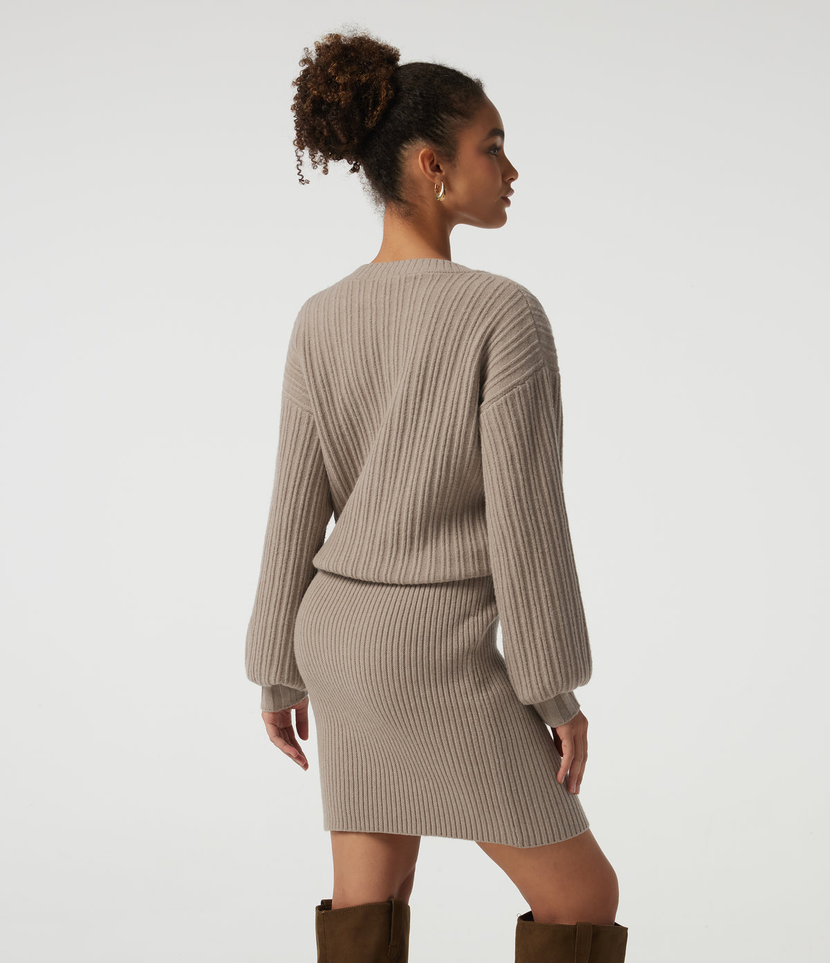 V Neck Long Sleeve Work Sweater — Stucco — view 2