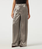 High Waisted Straight Leg Satin Work Trousers with Pockets — White Pewter — view 1