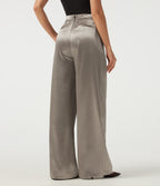 High Waisted Straight Leg Satin Work Trousers with Pockets — White Pewter — view 2