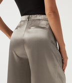 High Waisted Straight Leg Satin Work Trousers with Pockets — White Pewter — view 4