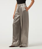 High Waisted Straight Leg Satin Work Trousers with Pockets — White Pewter — view 3
