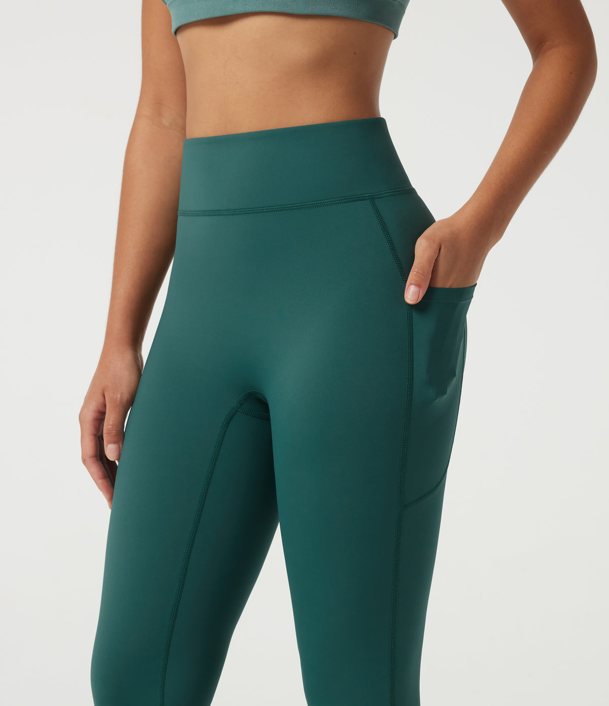Speedwave Air High Waisted Skinny Running Leggings with Pockets — Viridian — view 4