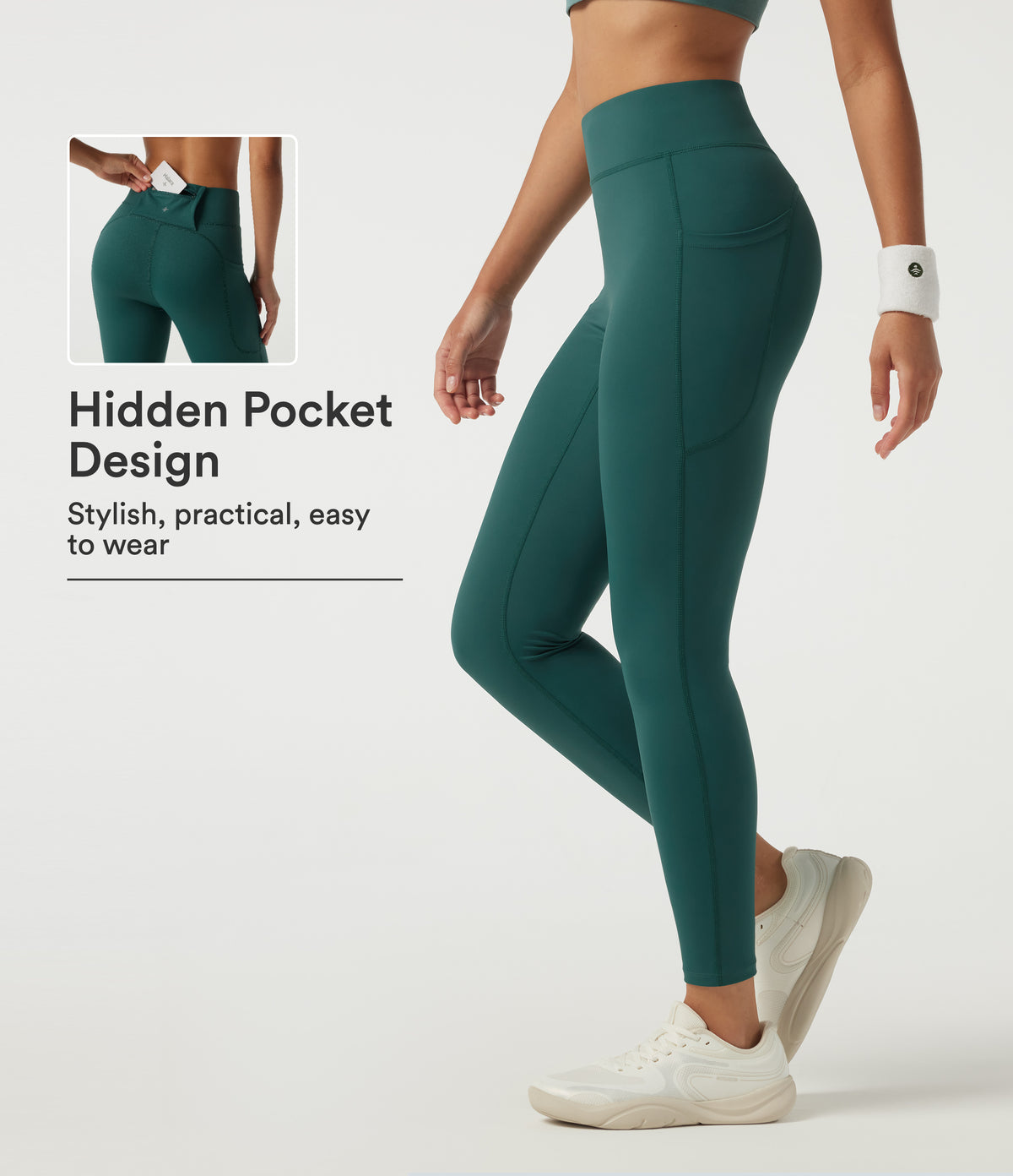 Speedwave Air High Waisted Skinny Running Leggings with Pockets — Viridian — view 1