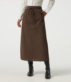 High Waisted Drawstring A-Line Corduroy Casual Midi Skirt with Pockets — Carafe — view 1