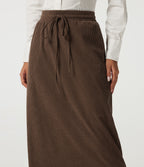 High Waisted Drawstring A-Line Corduroy Casual Midi Skirt with Pockets — Carafe — view 5