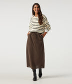 High Waisted Drawstring A-Line Corduroy Casual Midi Skirt with Pockets — Carafe — view 6