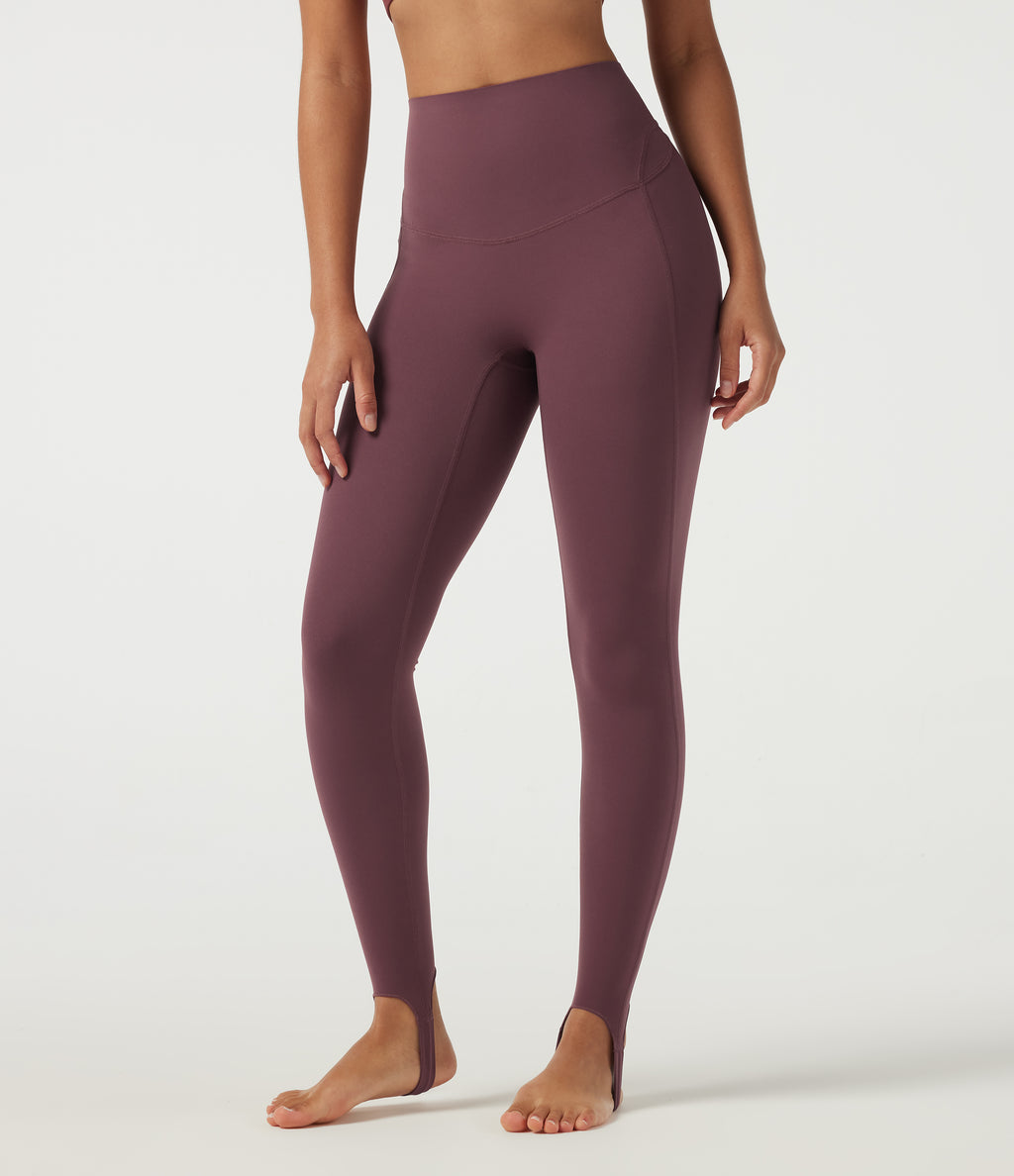 High Waisted Tummy Control Stirrup Yoga Leggings with Pocket — Evening Red — view 3