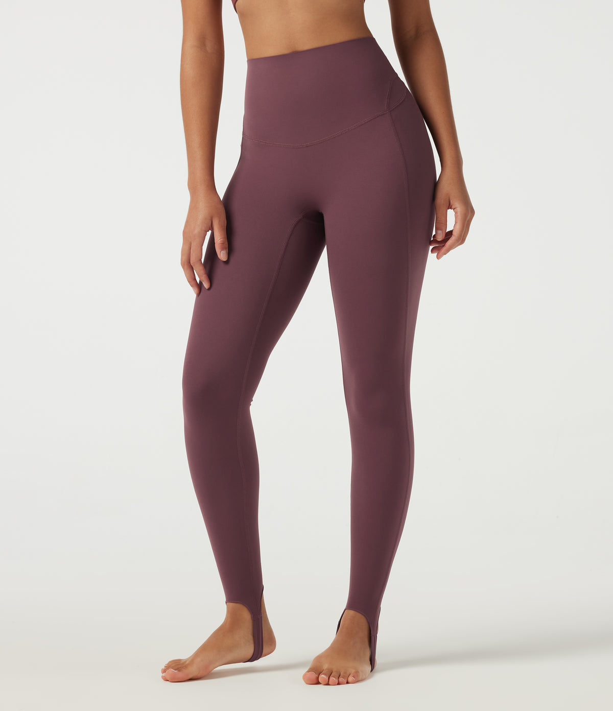 High Waisted Tummy Control Stirrup Yoga Leggings with Pocket — Evening Red — view 3