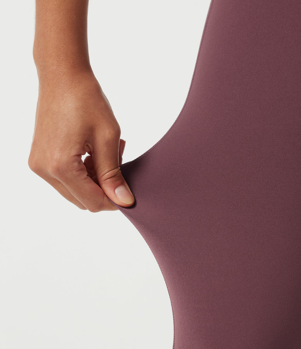 High Waisted Tummy Control Stirrup Yoga Leggings with Pocket — Evening Red — view 6
