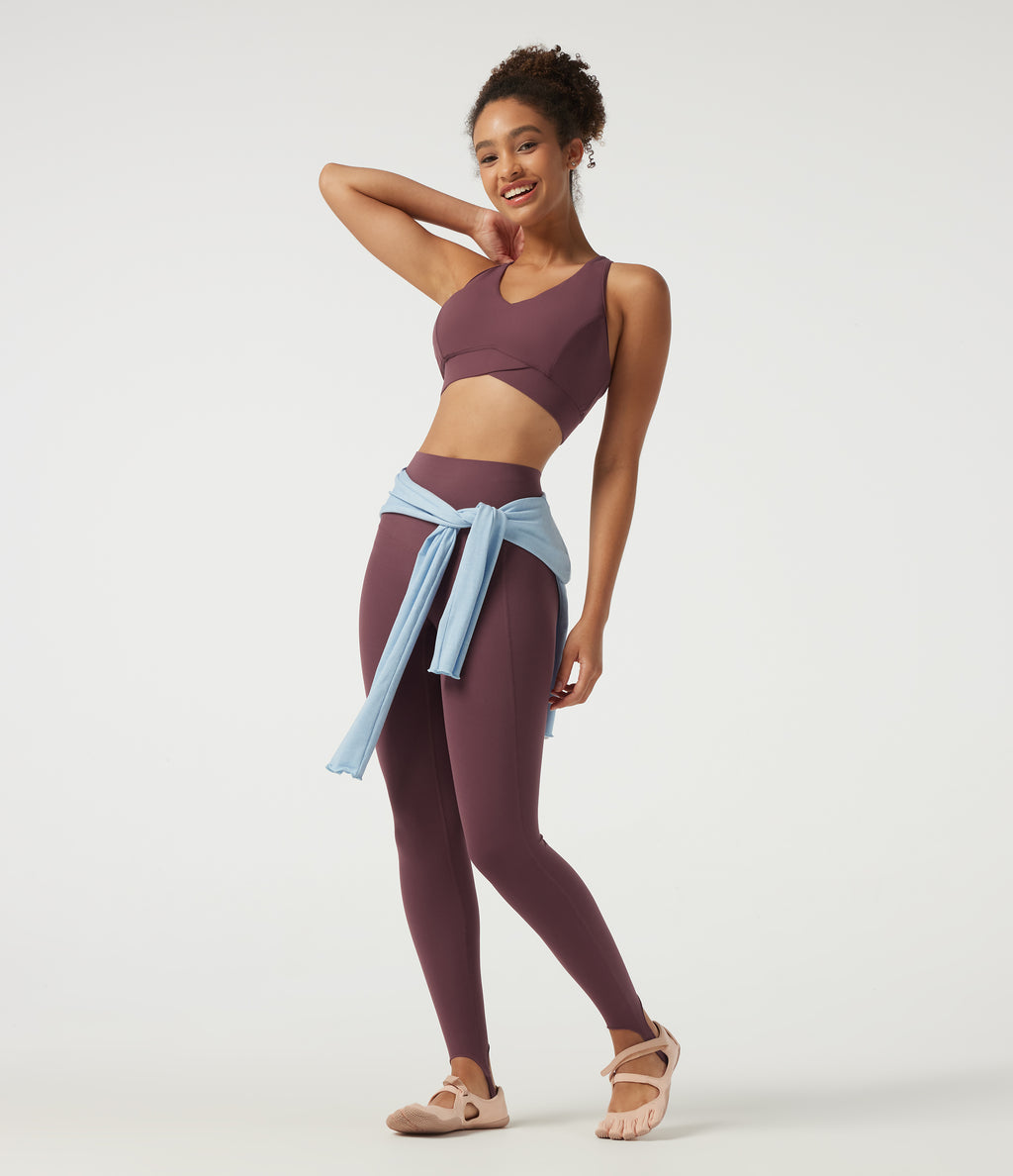 High Waisted Tummy Control Stirrup Yoga Leggings with Pocket — Evening Red — view 8