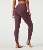 High Waisted Tummy Control Stirrup Yoga Leggings with Pocket — Evening Red — view 2