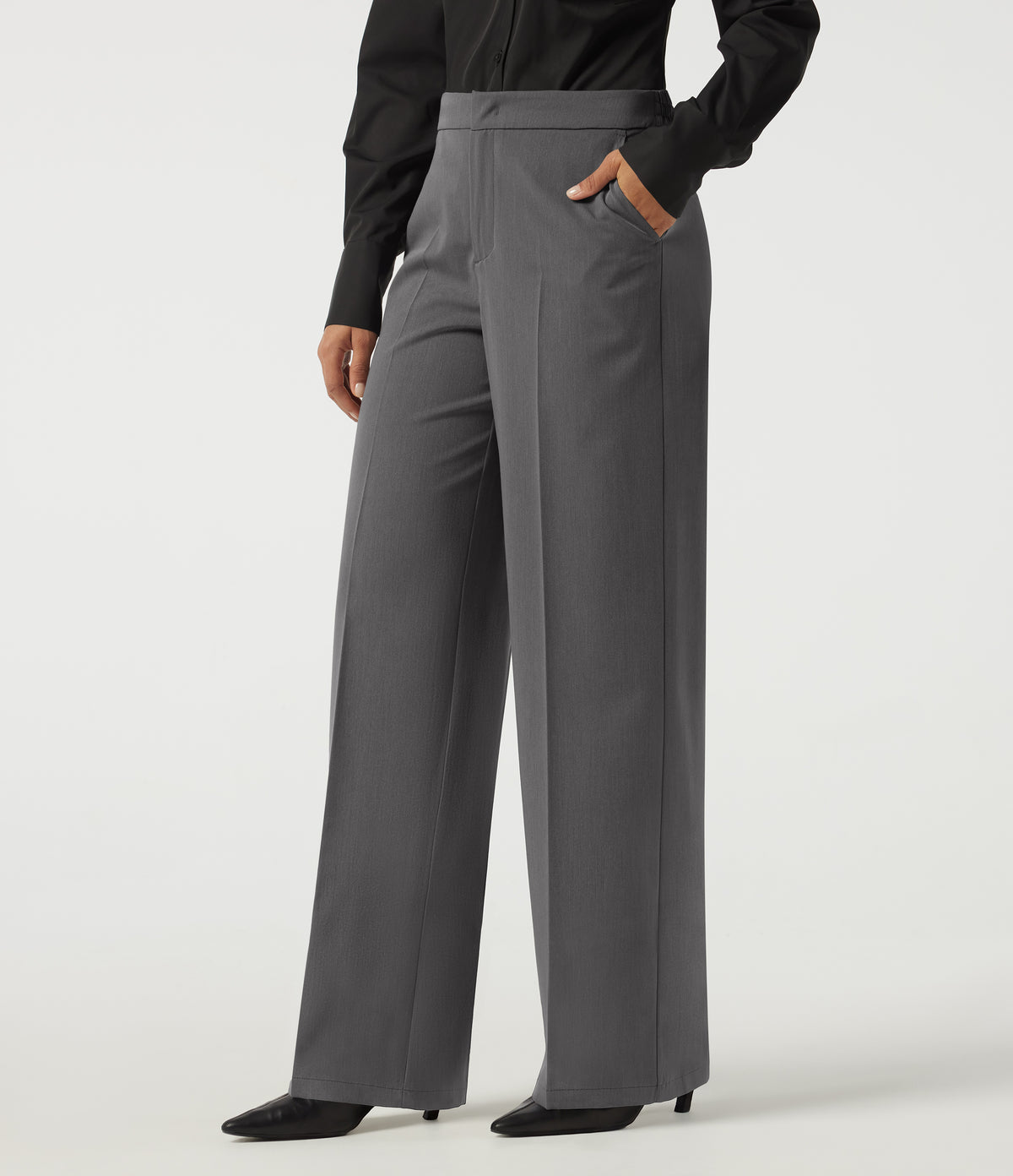 Mid Rise Straight Leg Work Trousers with Pockets — Heavy Static Grey — view 3