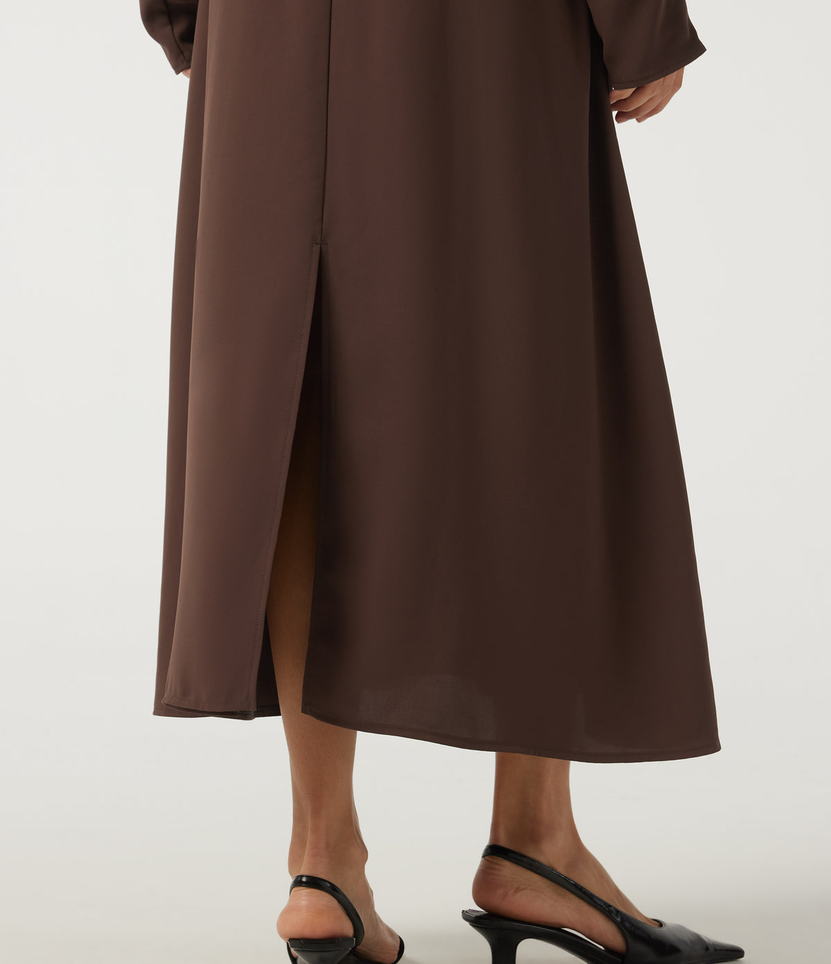 Round Neck Batwing Long Sleeve Midi Work Dress with Pockets — Brown Stone — view 7