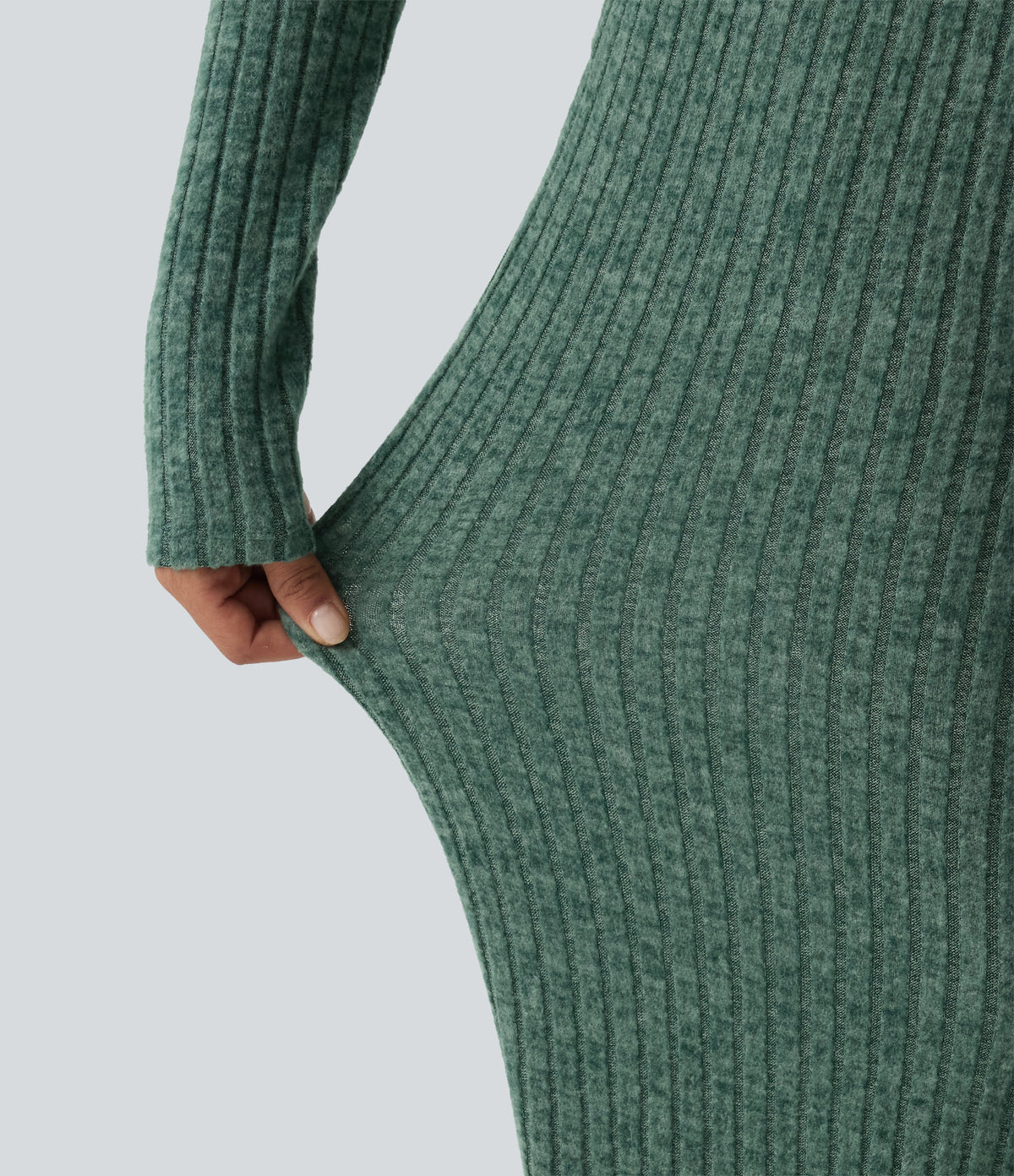 Ribbed Knit Mid Rise Drawstring Wide Leg Lounge Trousers with Pockets — Mottled Greenlake — view 6