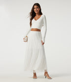 High Waisted A Line Contrast Mesh Midi Casual Skirt — White — view 8