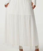 High Waisted A Line Contrast Mesh Midi Casual Skirt — White — view 6