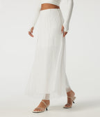 High Waisted A Line Contrast Mesh Midi Casual Skirt — White — view 3